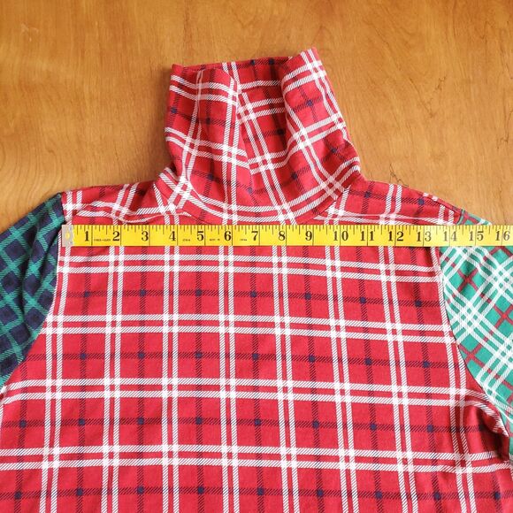 Lands End Plaid Turtleneck Womens L 14-16 Red Green Colorblock Lightweight - Picture 8 of 11